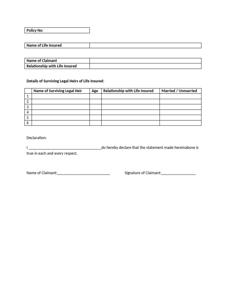 Life Insurance Claimant Declaration Form | PDF