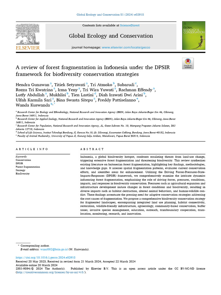A Review of Forest Fragmentation in Indonesia Under The DPSIR Framework ...