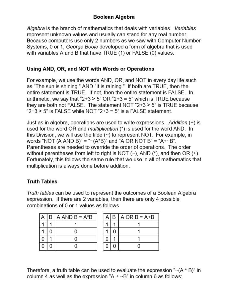 Understanding Boolean Algebra Basics | PDF | Boolean Algebra | Teaching ...