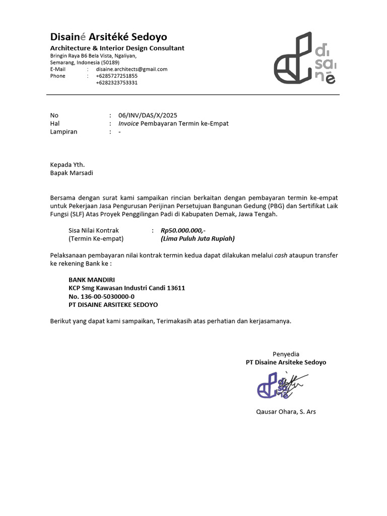 Invoice Pembayaran Termin Ke-Empat PBG | PDF