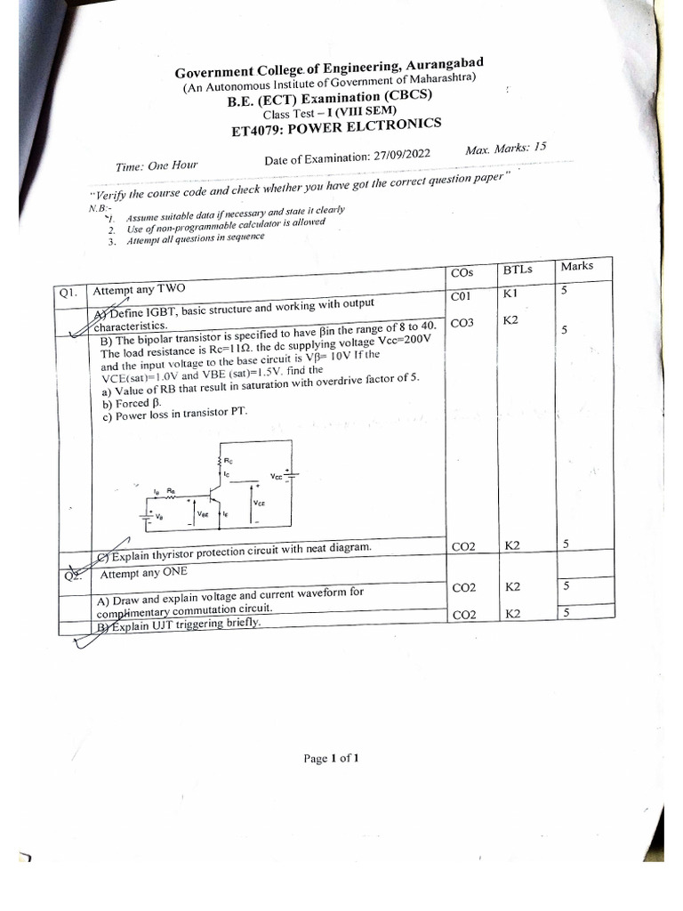 7th Sem Power Electronics Paper | PDF