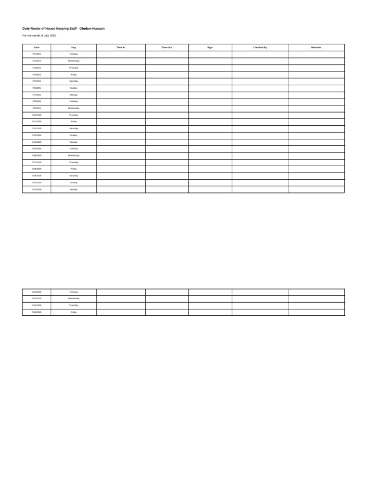 July & October 2025 Housekeeping Roster | PDF