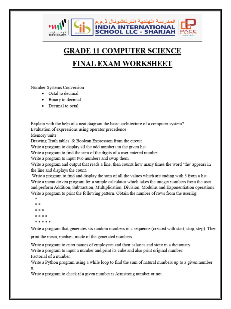 Grade 11 Computer Science Exam Guide | PDF | Numbers | Arithmetic