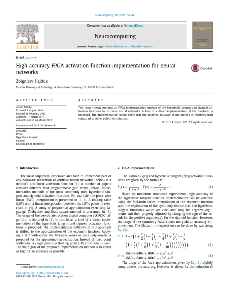 FPGA Activation Functions for Neural Networks | PDF | Field ...