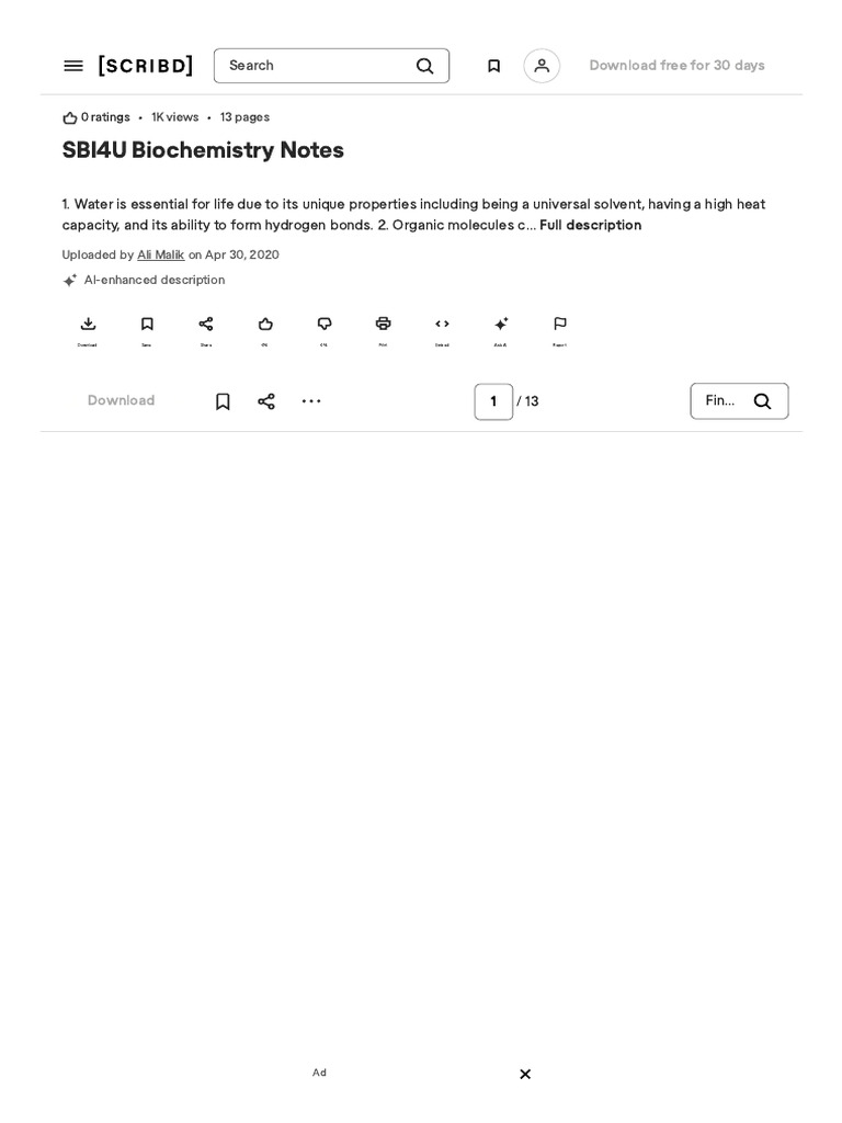 SBI4U Biochemistry Notes - PDF - Enzyme - Cell Membrane | PDF