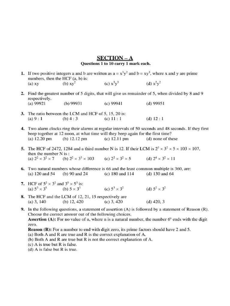 10th Math Revision Worksheet | PDF