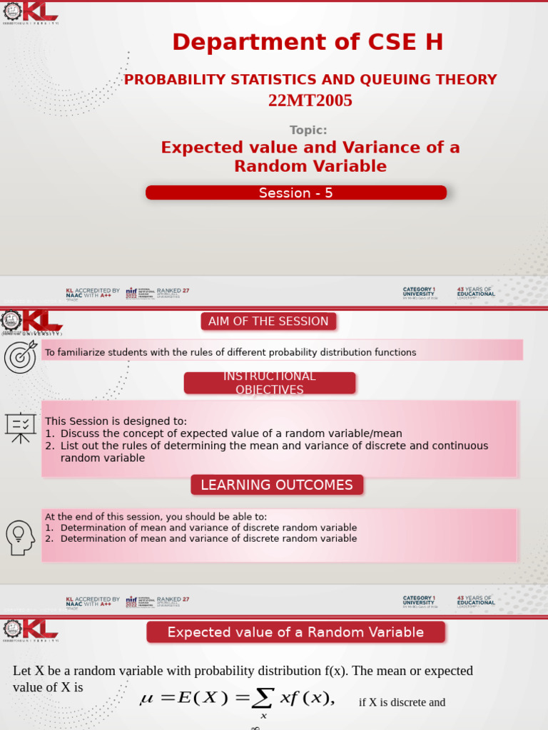 22MT2005-CO1-Session 5 | PDF | Probability Distribution | Variance