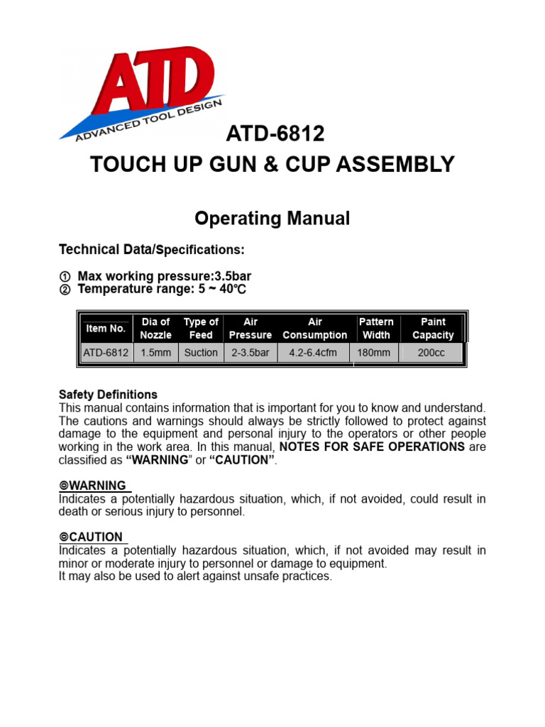 ATD-6812 Touch Up Gun Manual | PDF | Paint | Industrial Processes