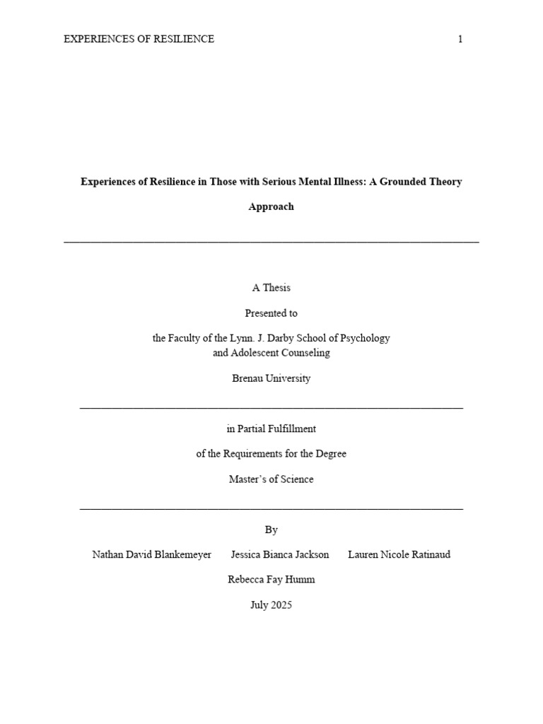 Experiences of Resilience in Those With Serious Mental Illness: A ...