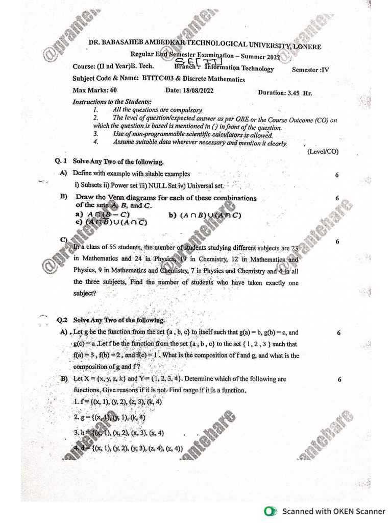DM-Previous Year Question Papers | PDF