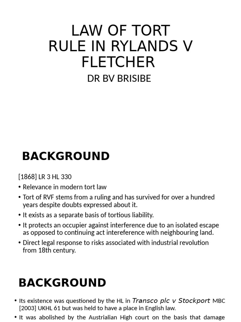 Rylands v Fletcher: Tort Law Overview | PDF | Tort | Trespass