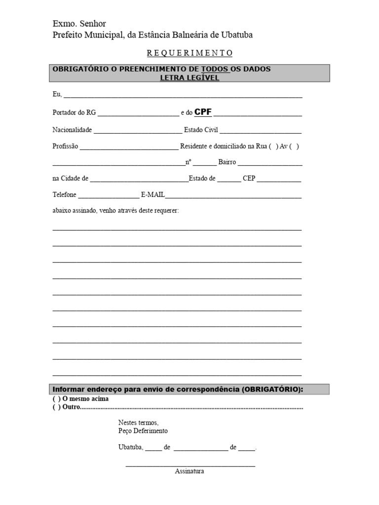 Requerimento para Prefeito de Ubatuba | PDF