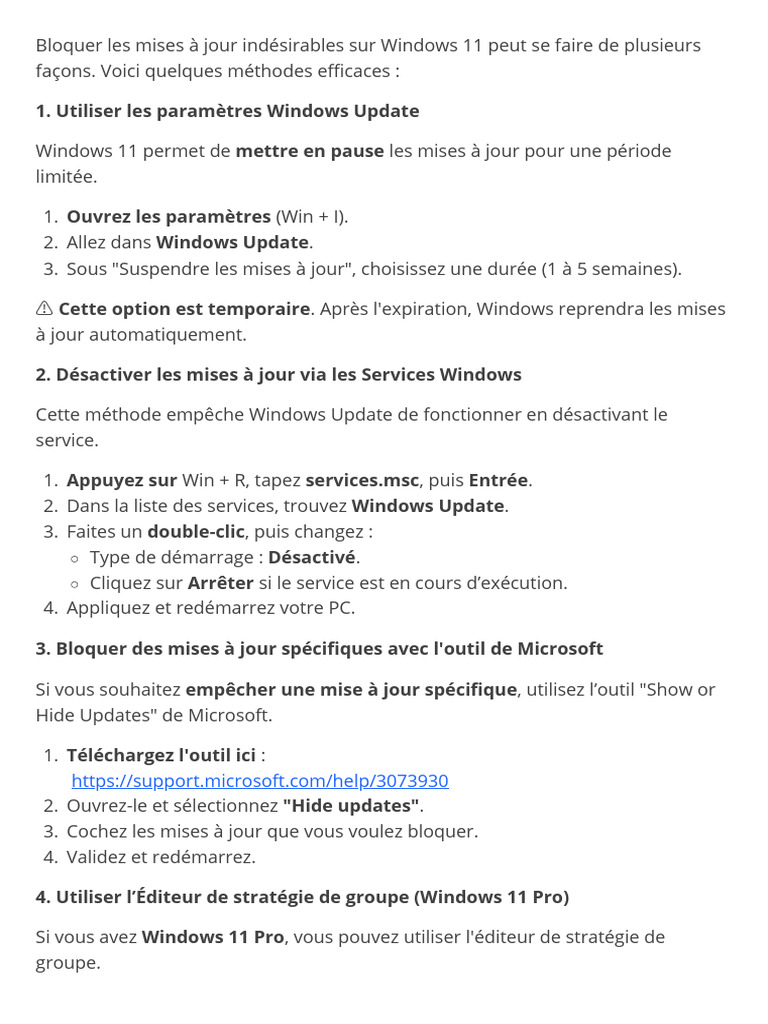 Bloquer les mises à jour sur Windows 11 | PDF | Registre Windows ...