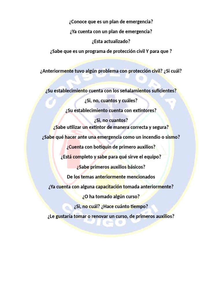 Plan de Emergencia y Primeros Auxilios | PDF