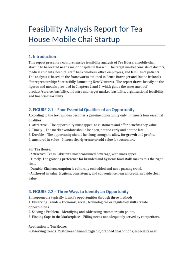 Tea House Final Feasibility Report | PDF | Startup Company | Small ...
