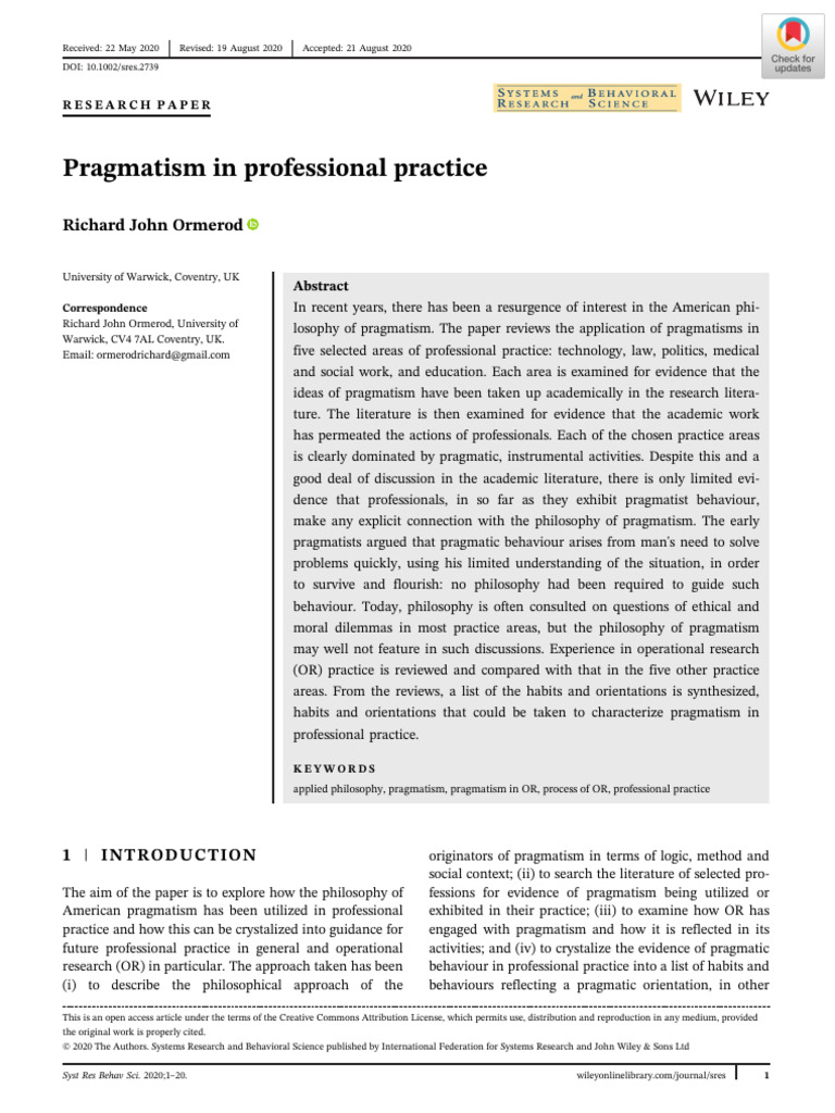 Pragmatism in Professional Practice (A) | PDF | Pragmatism | Inquiry
