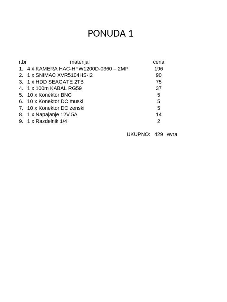 Ponuda 1 | PDF