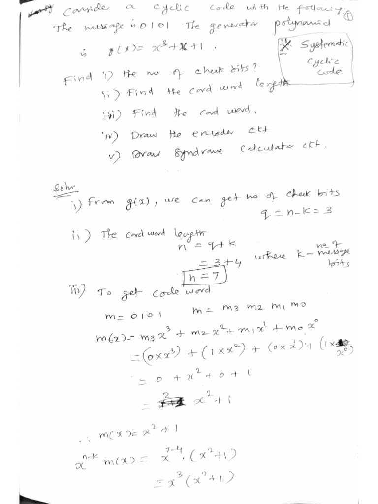 35-Cyclic Code - Problem On Systematic and Nonsystematic-27!03!2024 | PDF