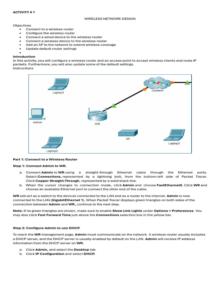Experiment 1 Wireless Network | PDF | Ip Address | Wireless Access Point