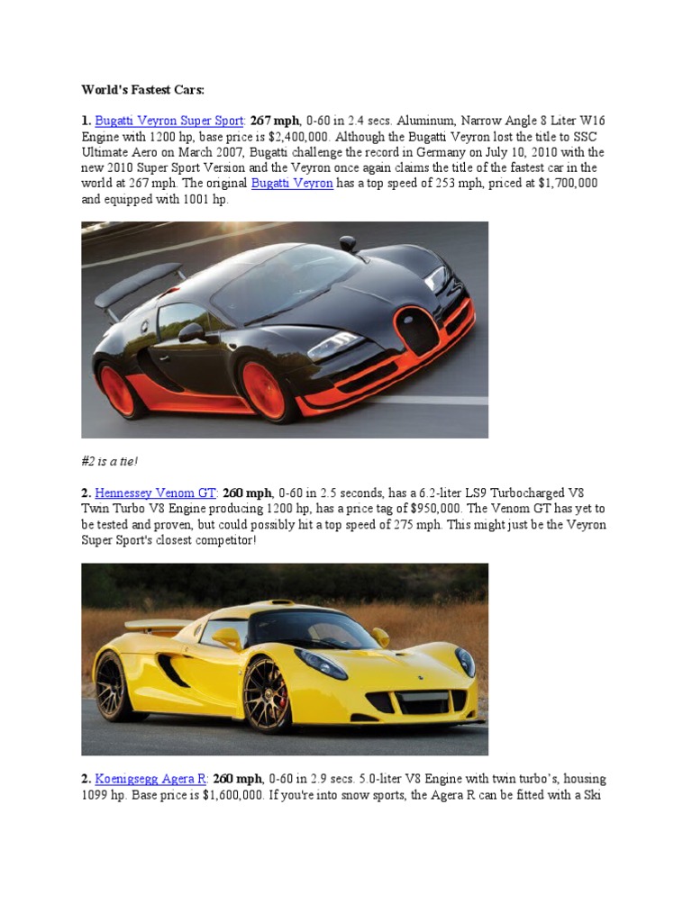 Bugatti Veyron Super Sport: World's Fastest Cars: 1 | PDF | Automotive