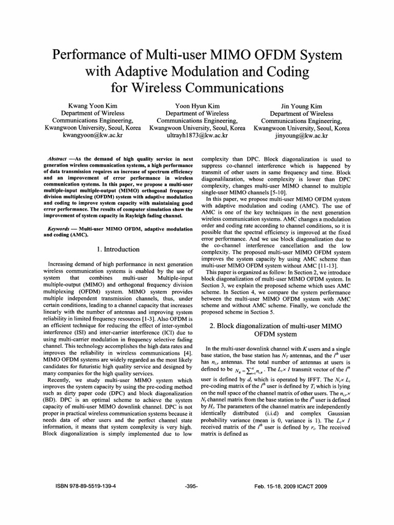 Performance of Multi-User MIMO OFDM System With Adaptive Modulation and ...