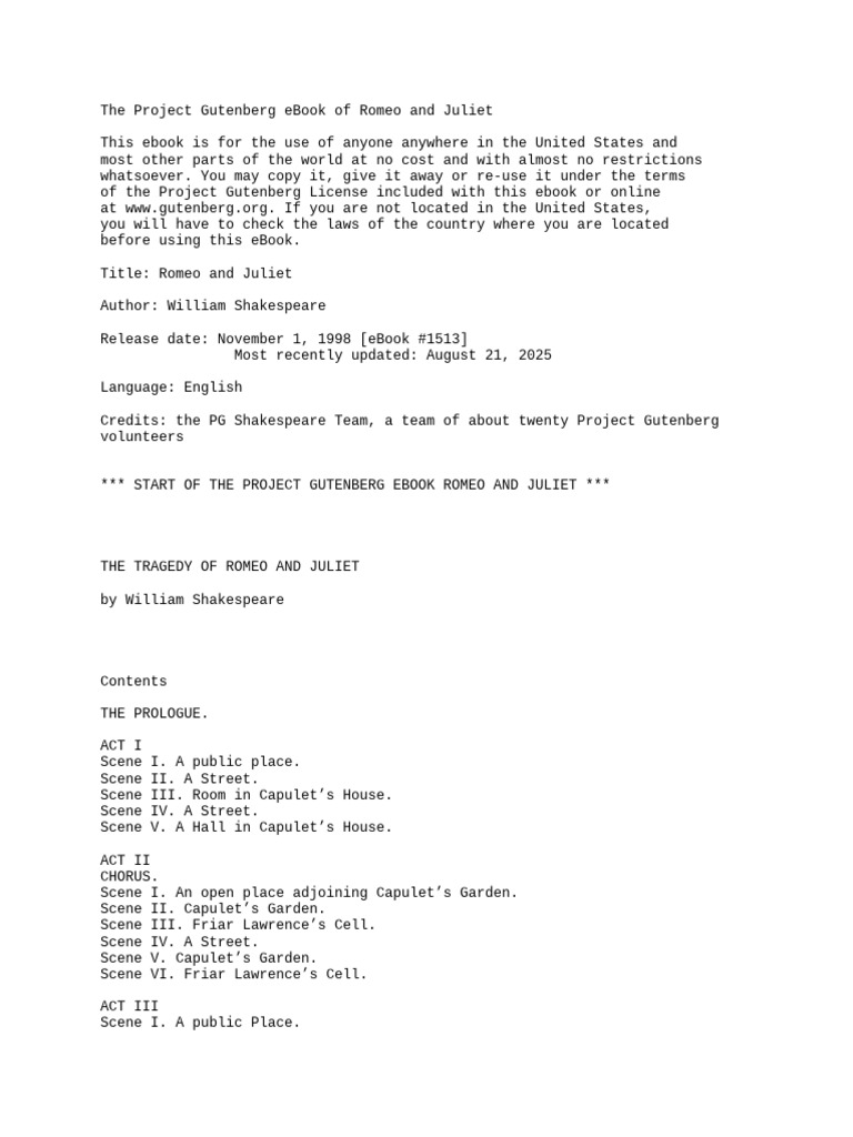 Free eBook: Romeo and Juliet | PDF | Characters In Romeo And Juliet ...