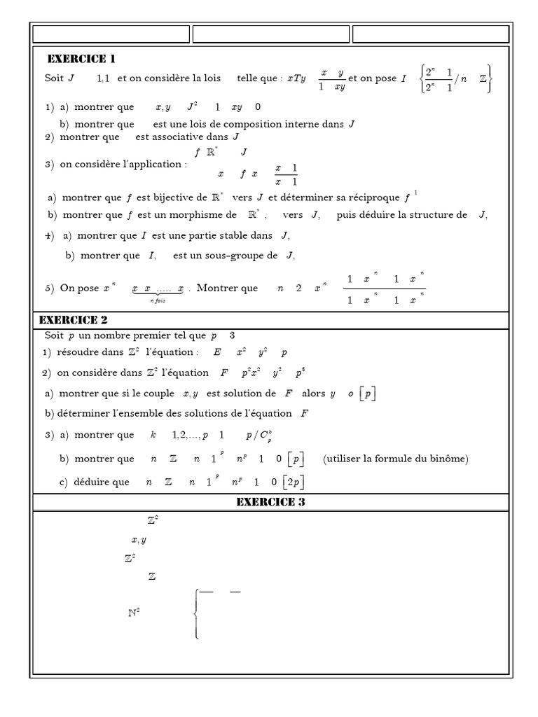 Devoir 4 SM 2017 : Exercices Mathématiques | PDF | Mathématiques ...