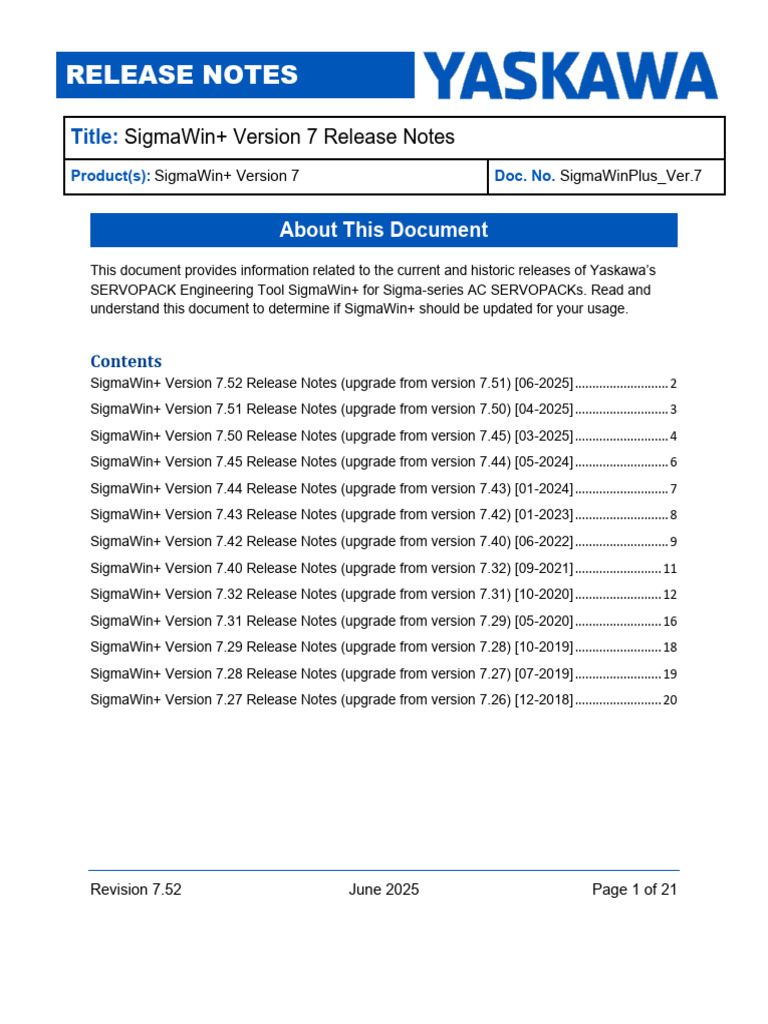SigmaWin+ V7.52 Release Notes Overview | PDF | Servomechanism | Device ...