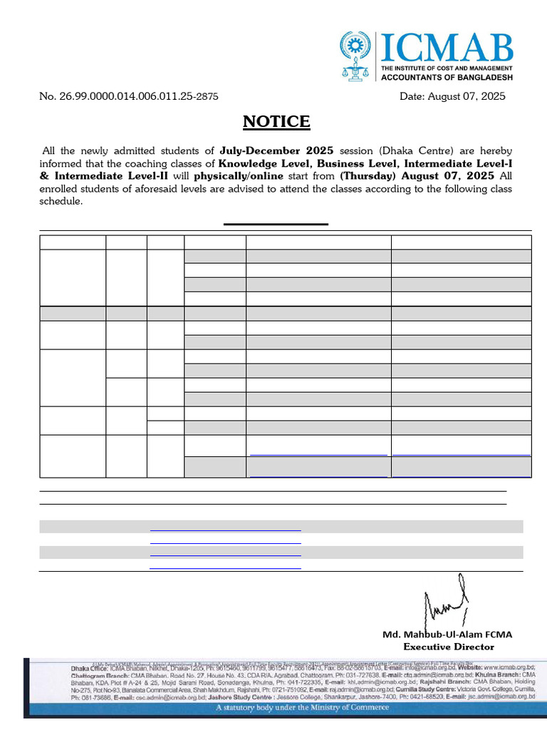 Coaching Class Schedule for 2025 | PDF