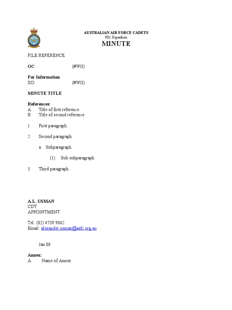 Military Minute Template for Cadets | PDF | Military Organization