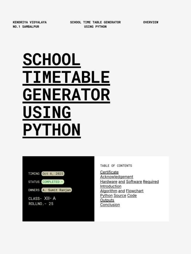 Python School Timetable Generator | PDF | Python (Programming Language ...