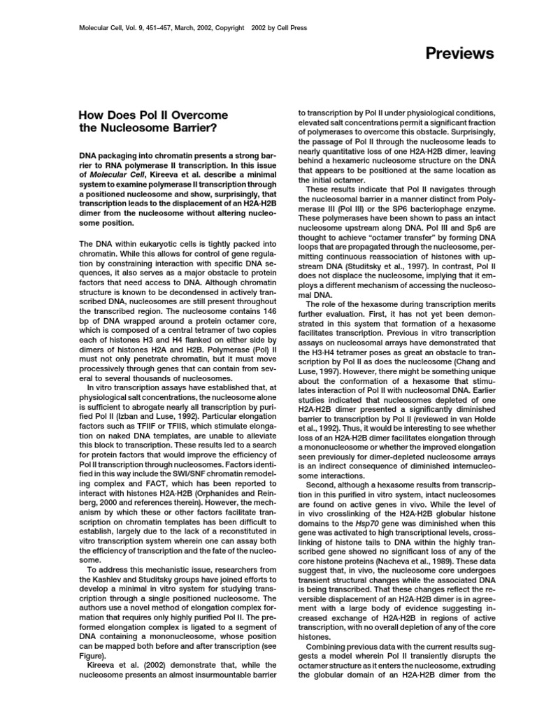 How Does Pol II Overcome The Nucleosome Barrier M | PDF | Histone ...
