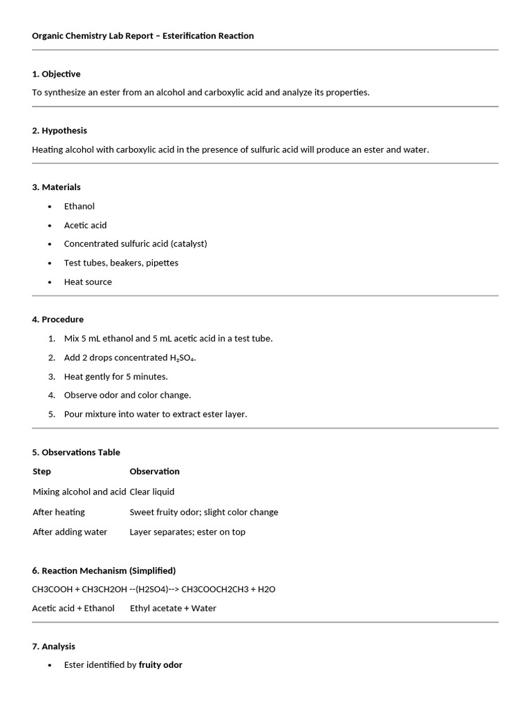 Organic Chemistry Lab Report | PDF