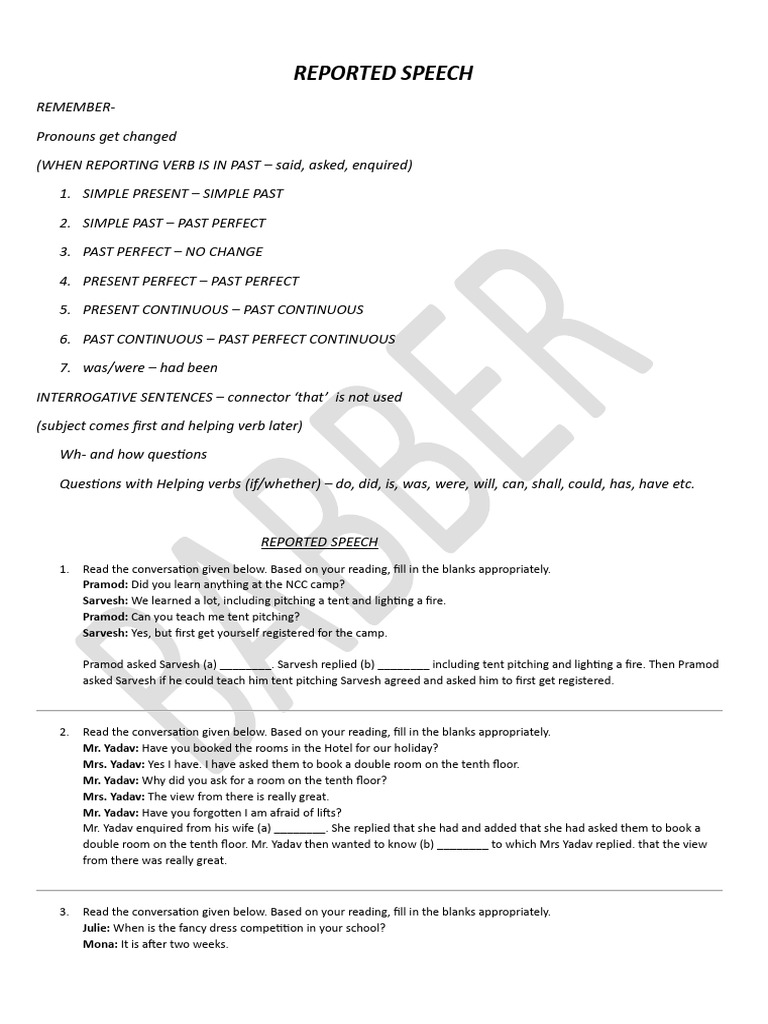 Reported Speech: Rules and Exercises | PDF | Syntax | Linguistics