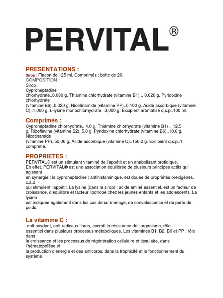 Haut Pervital Sirop Fait Il Grossir