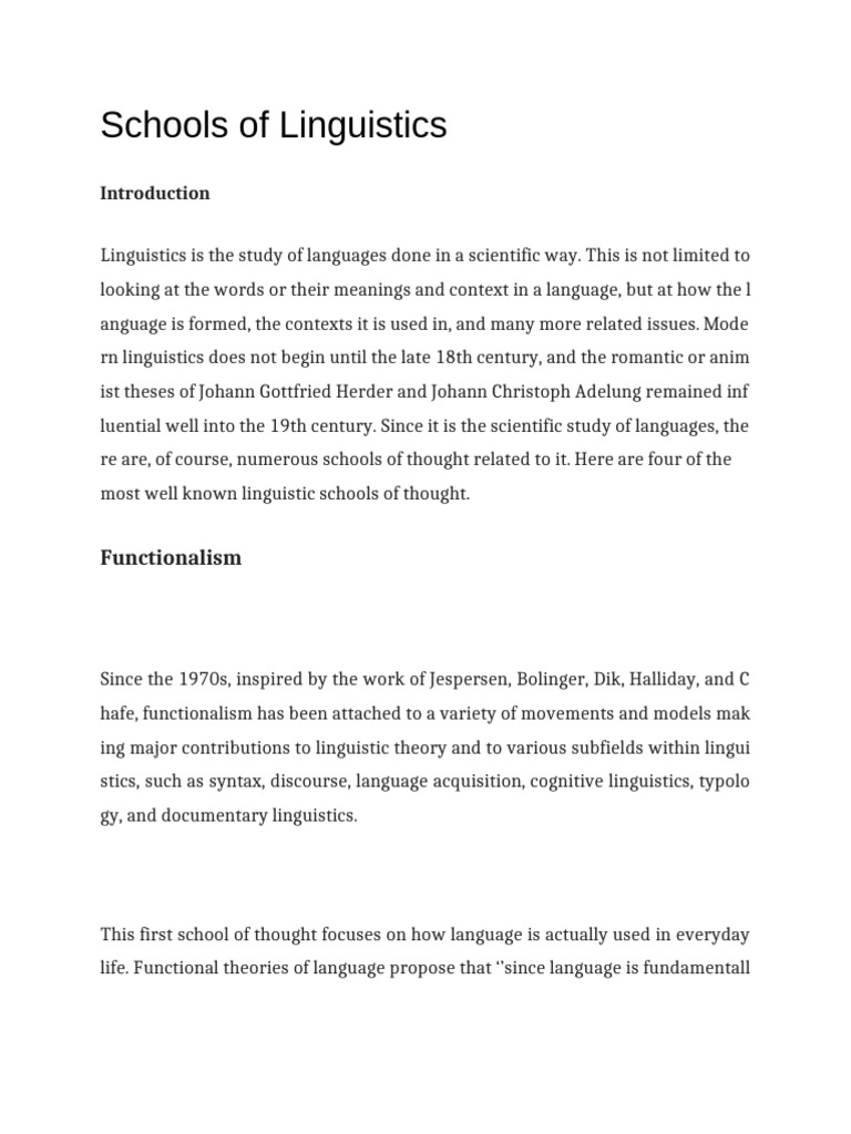Overview of Linguistic Schools | PDF | Linguistics | Behaviorism