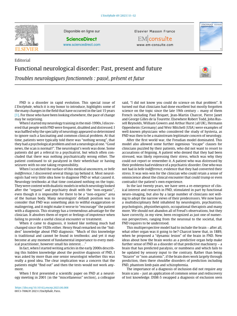 Evolution of Functional Neurological Disorder | PDF | Psychiatry ...