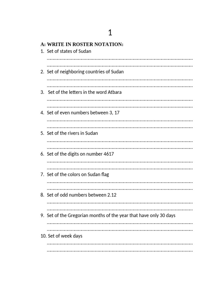 Roster and Set Builder Notation Guide | PDF | Ellipsis | Element ...