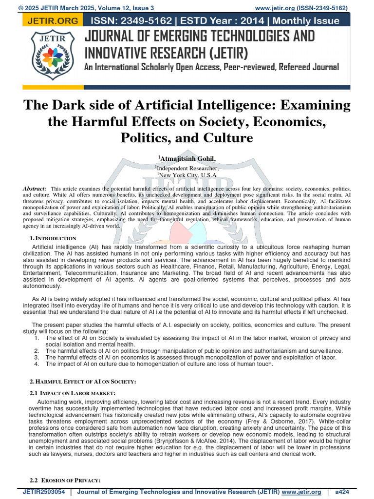 Dark Side of AI: Societal Impacts Examined | PDF | Artificial ...