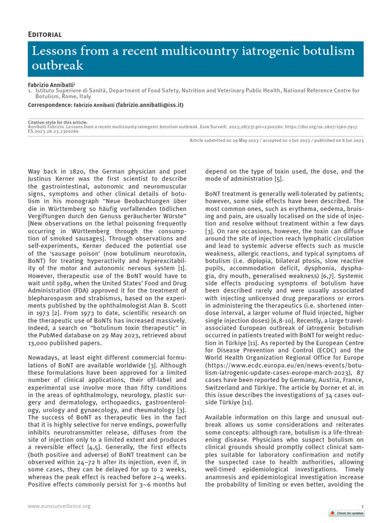 Lessons From A Recent Multicounty Iatrogenic Botul | PDF | Botulinum ...