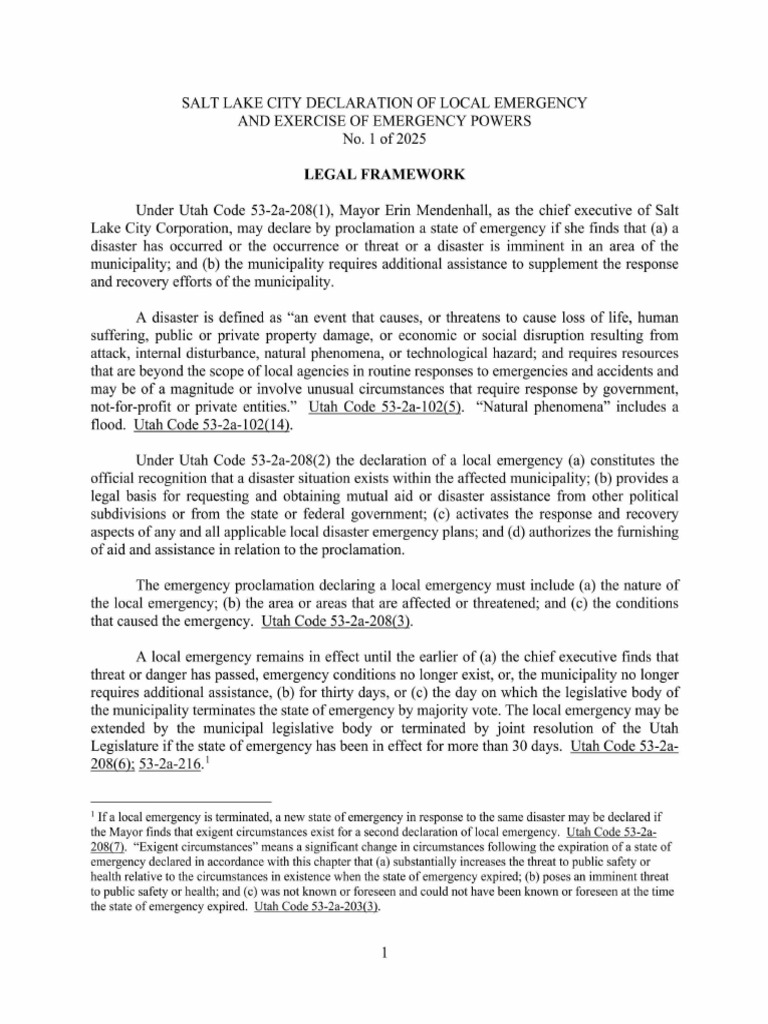 Salt Lake City Flood Emergency Declaration | PDF | State Of Emergency ...