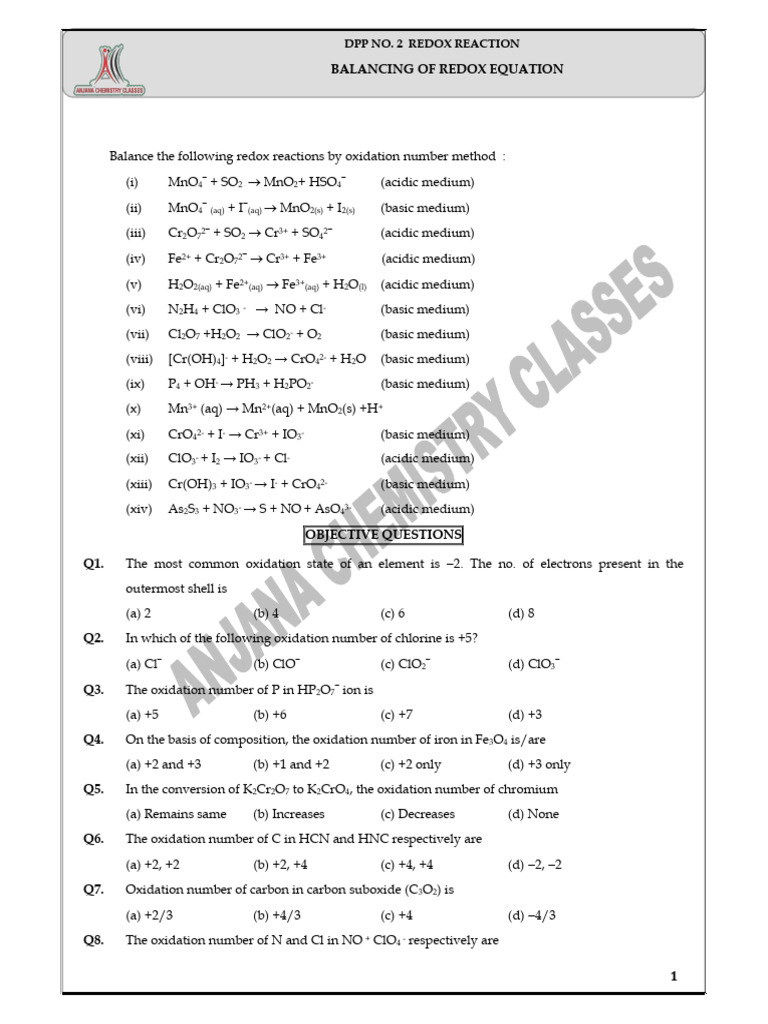 Redox Reaction Balancing Techniques | PDF | Redox | Chemical Reactions