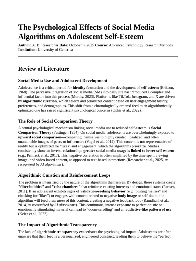 Social Media Algorithms and Teen Self-Esteem | PDF | Self Esteem ...