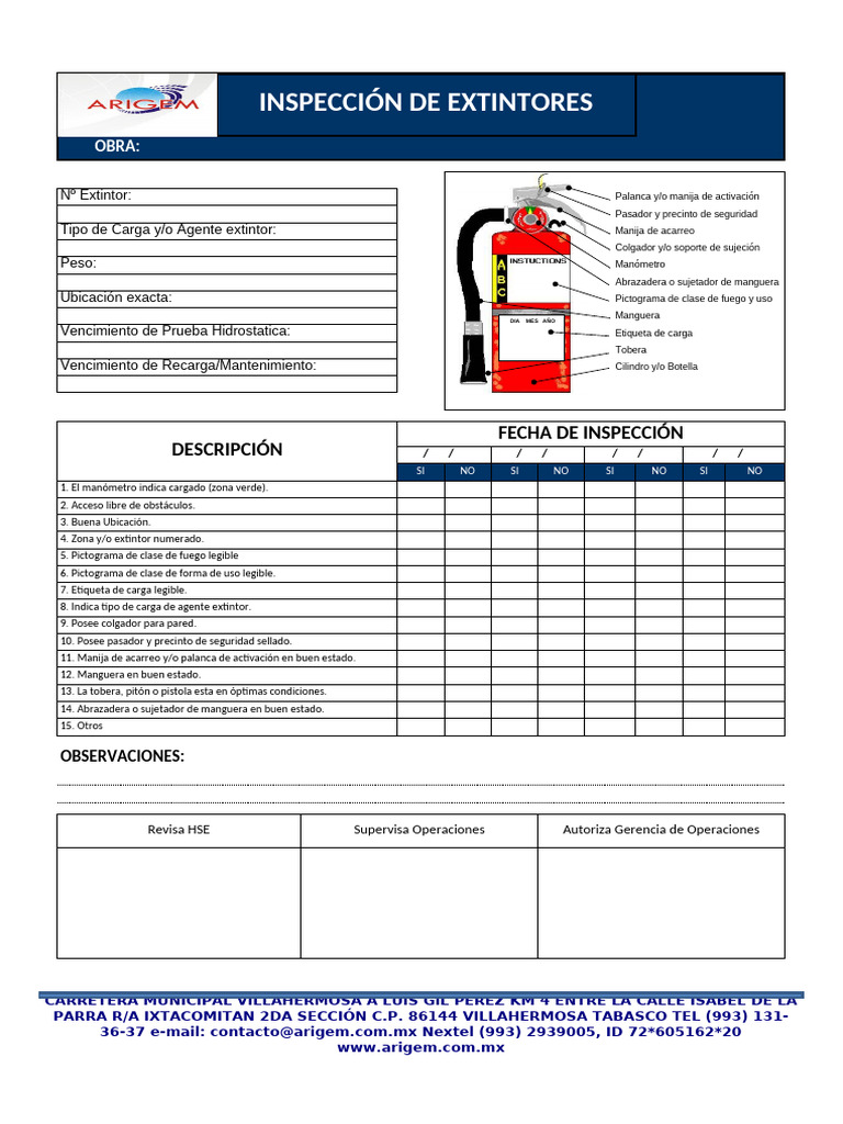 Inspección de Extintores: Checklist Completo | PDF | Supresión de incendios