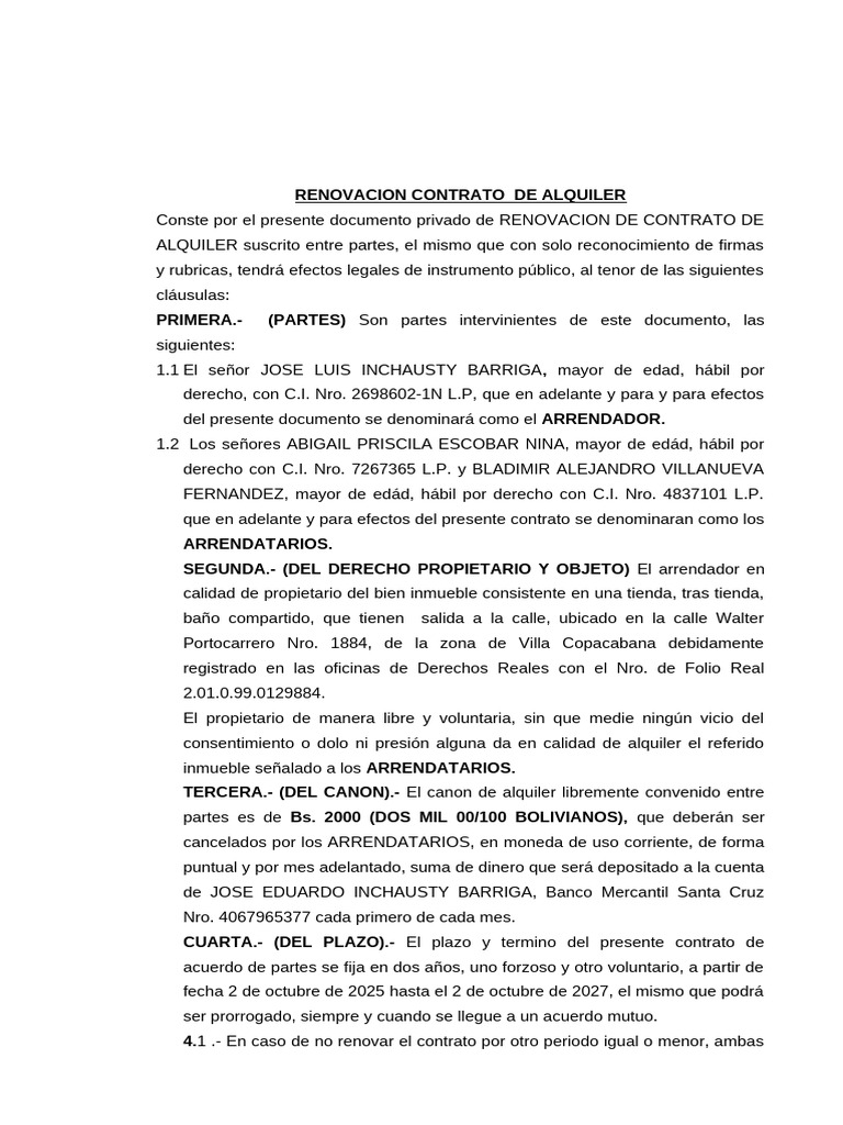 Renovación de Contrato de Alquiler Farmacia | PDF