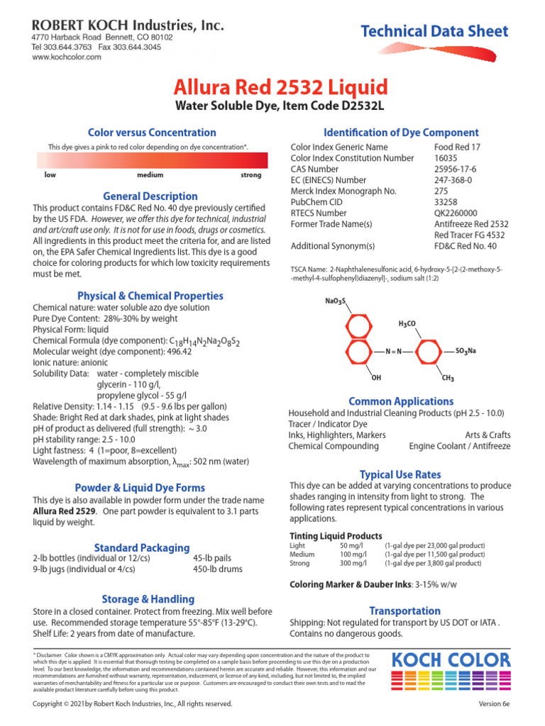 Allura Red 2532 Dye Concentration Guide | PDF | Dye | Chemical Substances