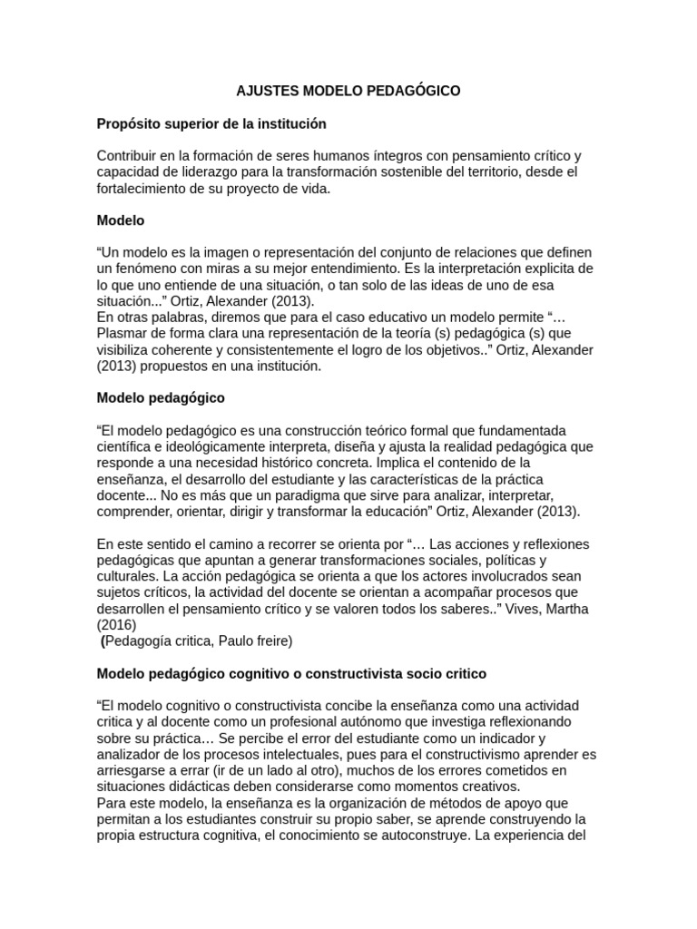Ajustes al Modelo Pedagógico Constructivista | PDF | Aprendizaje ...