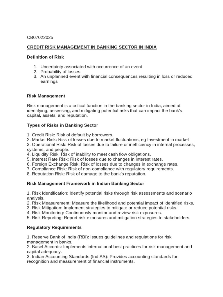 Credit Risk Management in Indian Banking | PDF | Basel Ii | Capital ...