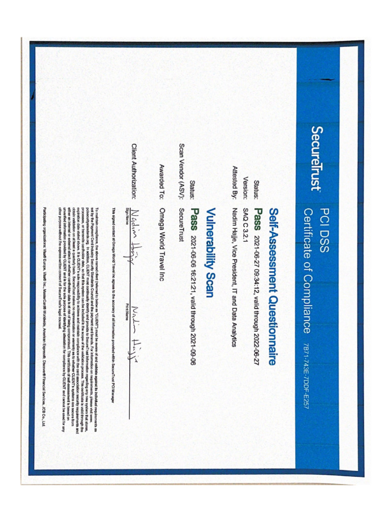 PCI Attestation of Compliance 12-21 | PDF