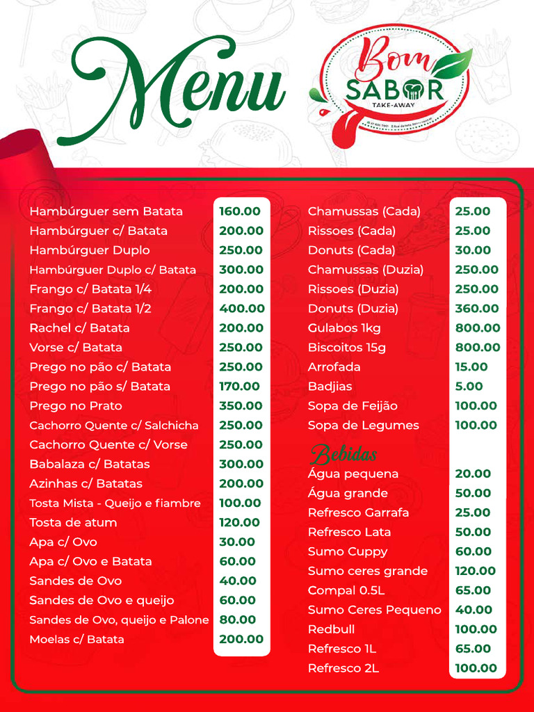 Bom Sabor Menu Overview | PDF